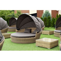 "Стильяно" плетеная кровать круглая, цвет соломенный