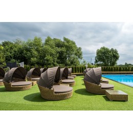 "Стильяно" плетеная кровать круглая, цвет соломенный